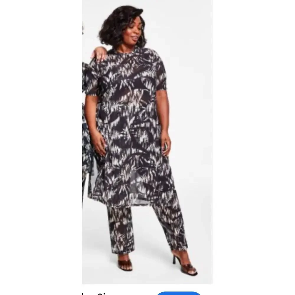 Nina Parker Sheer Mesh Palm Print Tunic Top/Dress Plus Size 2X - Picture 7 of 7